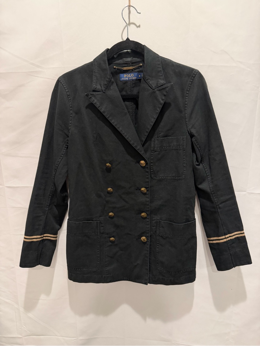 Polo by Ralph Lauren Black Military Blazer with antique brass buttons size 4.